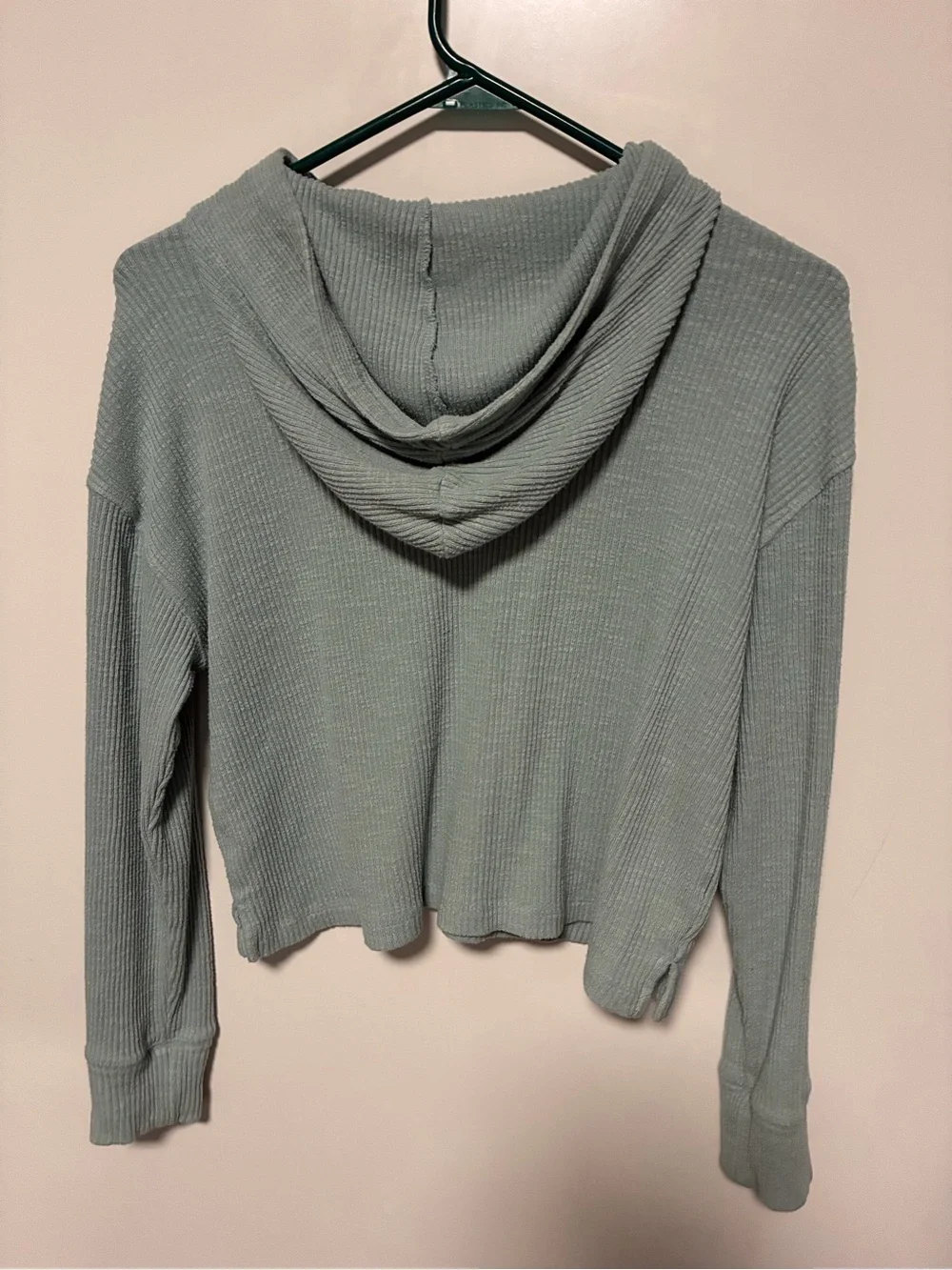 Girls Old Navy Lightweight Green Ribbed Hooded Top